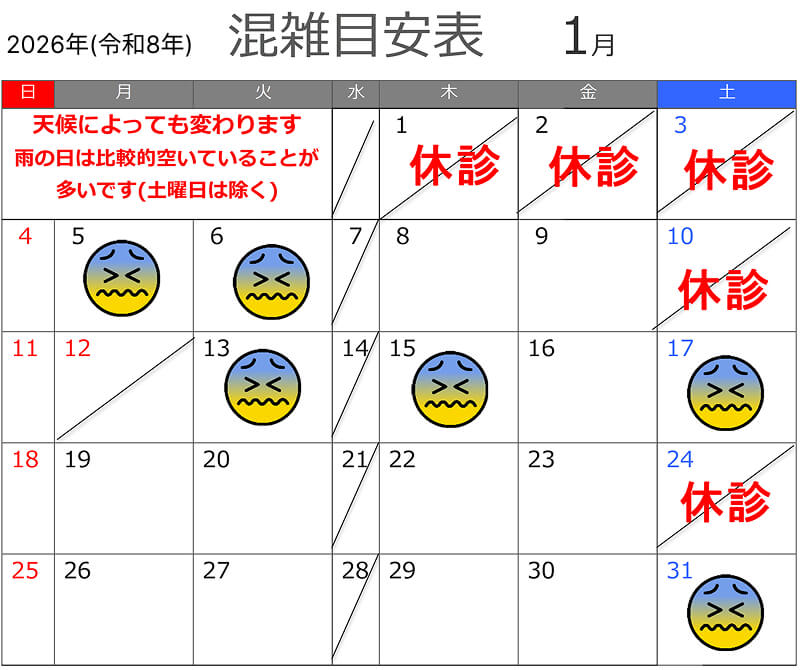 北赤羽さきやま皮膚科12月　混雑日目安表