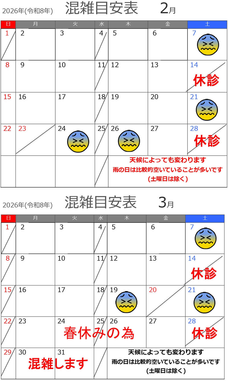 北赤羽さきやま皮膚科1-2月　混雑日目安表